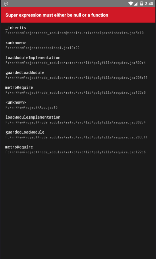 react-native报错信息之Super expression must either be null or a function